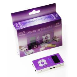 MP3 плеер-LCD+FM+внешний дин"Живи музыкой"(слот MicroSD+наушники+кабель для зарядки) фиолетовый